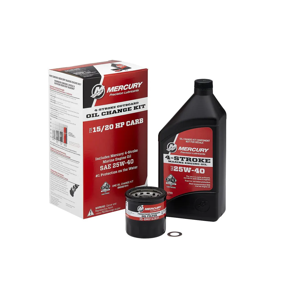 Mercury 8M0081914 25W-40 4-Stroke Outboard Oil Change Kit for Mercury 15/20hp Carbureted Outboards
