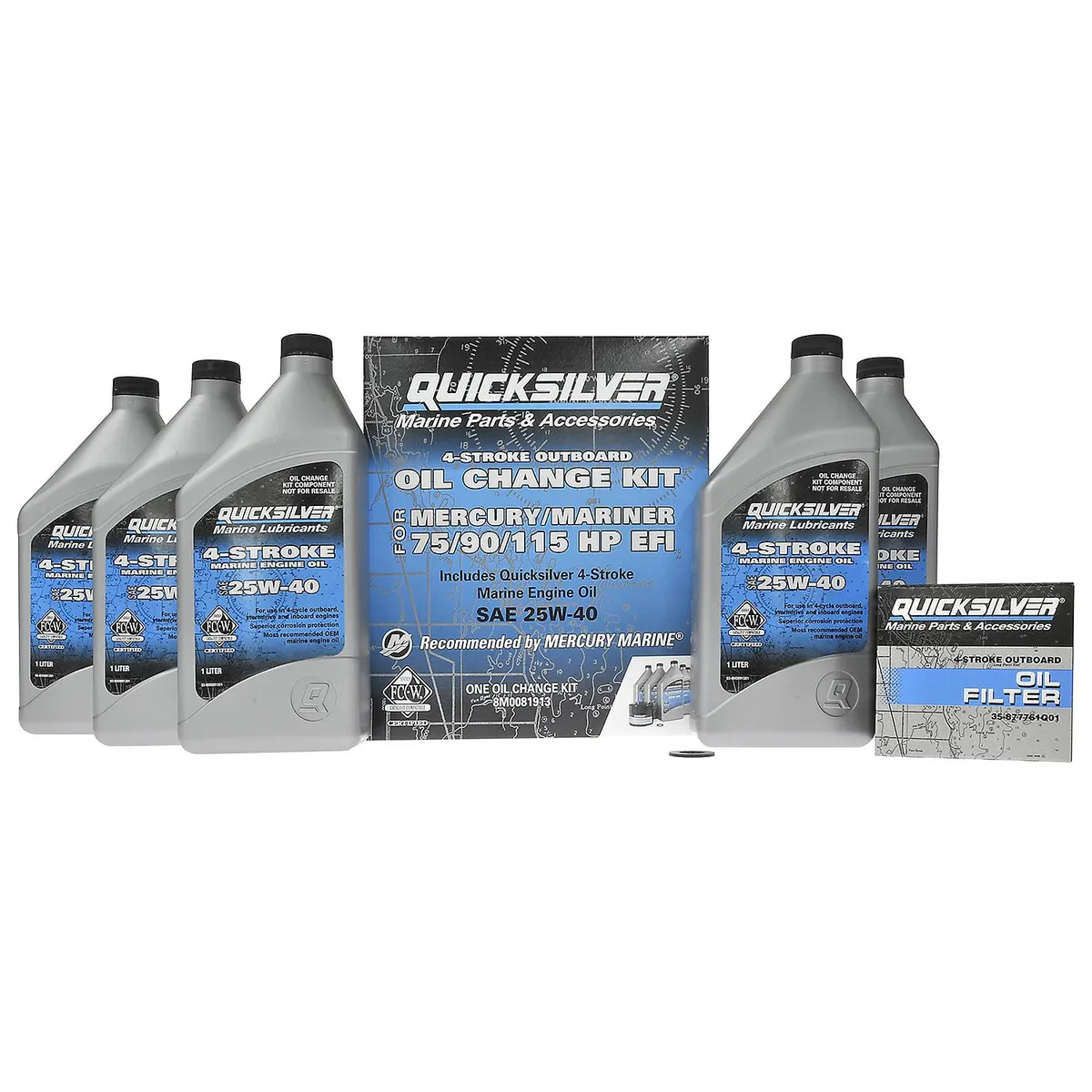 Quicksilver 25W-40 Oil Change Kit for 4-Stroke 75hp, 90hp and 115hp Mercury 1.7L Outboards