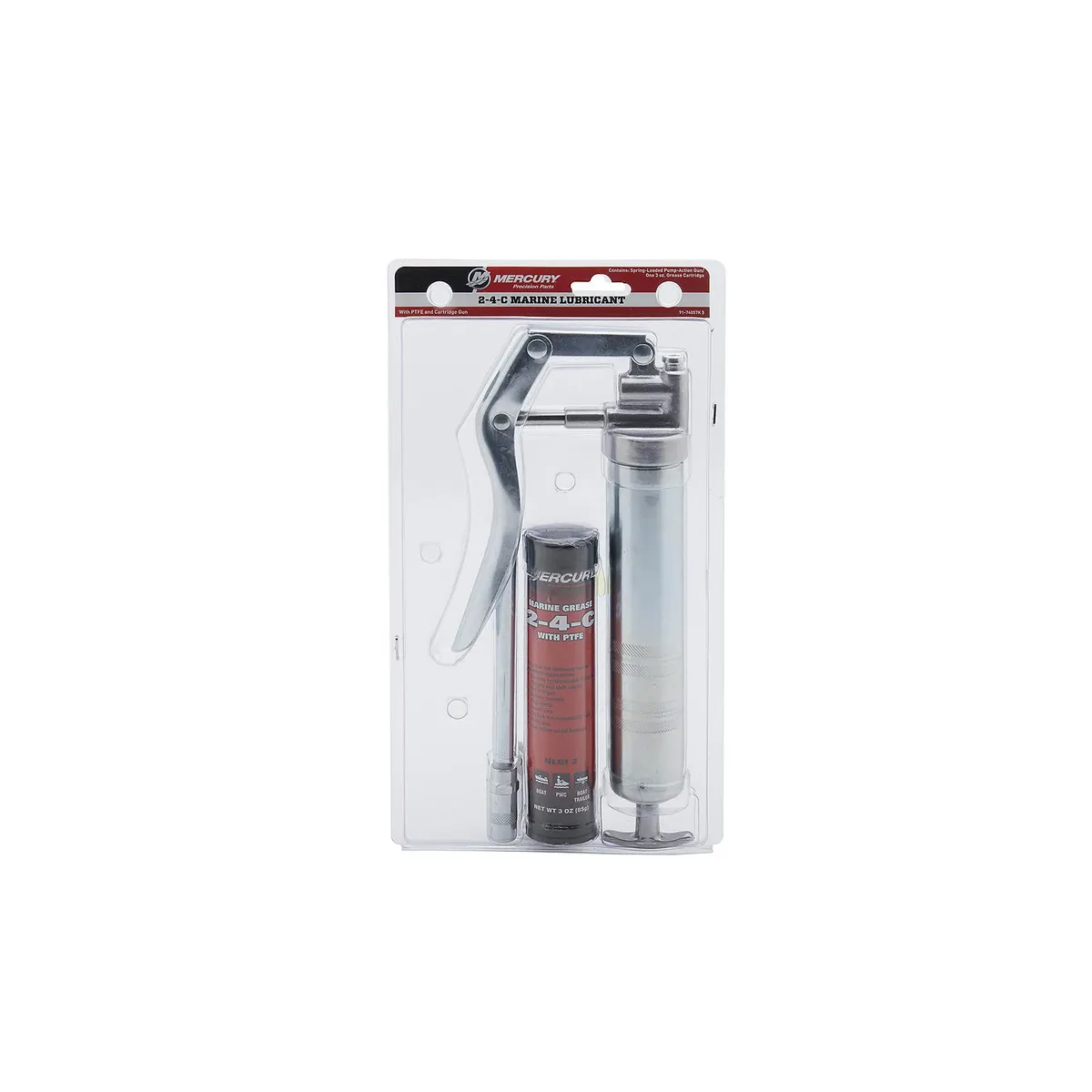 Mercury 74057K5 2-4-C Marine Grease with PTFE , Multi-Purpose Marine Lubricant, 3 oz Cartridge with Grease Gun