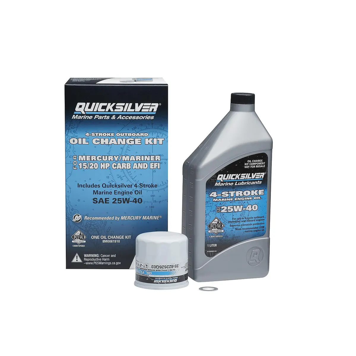 Quicksilver 25W-40 Oil Change Kit for 4-Stroke 15hp and 20hp Mercury Outboards