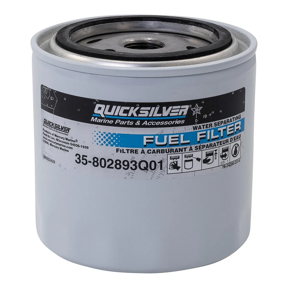 Quicksilver 802893Q01 Water Separating Fuel Filter for Mercury and Mariner Outboards, MerCruiser Sterndrive and Inboard Engines