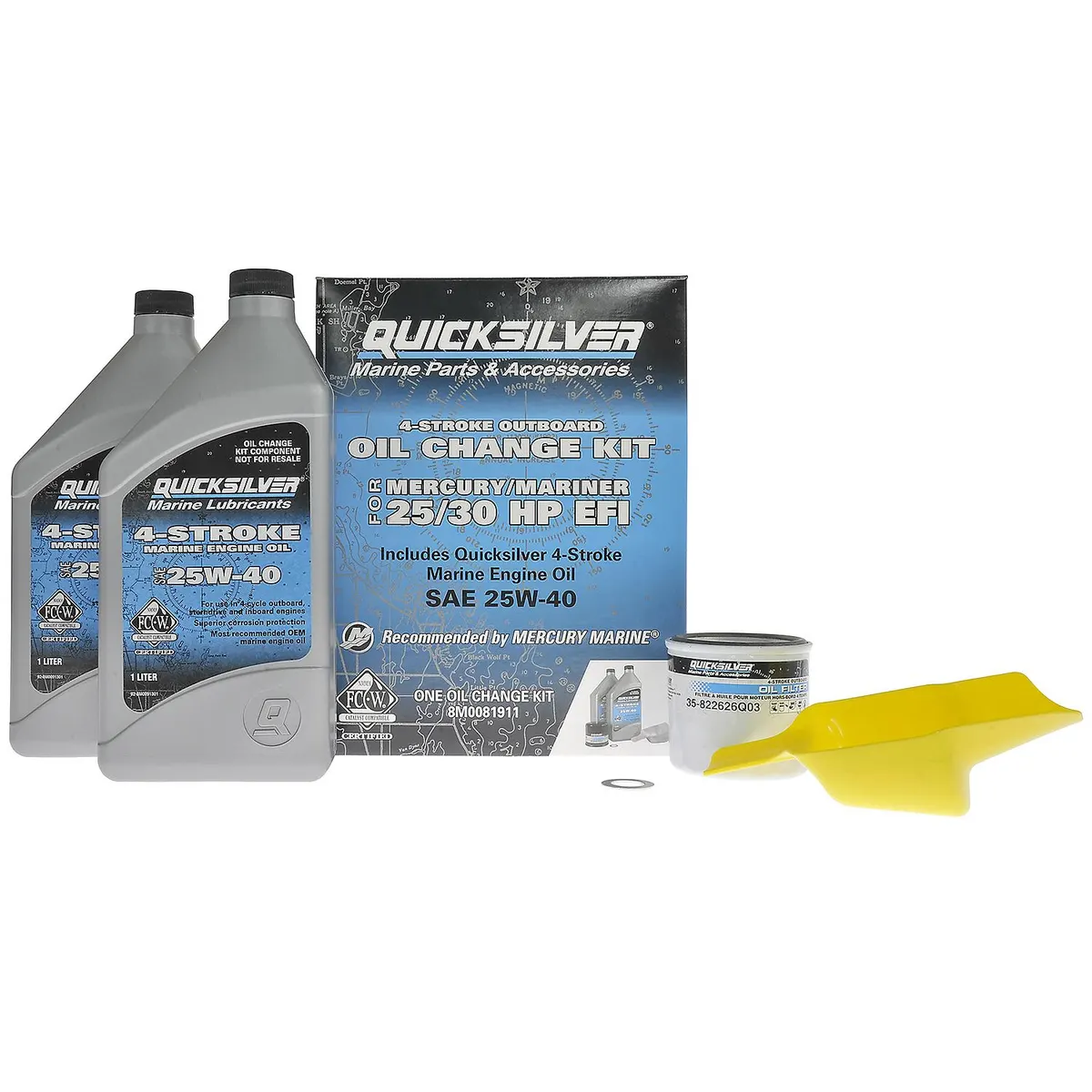 Quicksilver 25W-40 Oil Change Kit for 4-Stroke 25hp and 30hp Mercury EFI Outboards