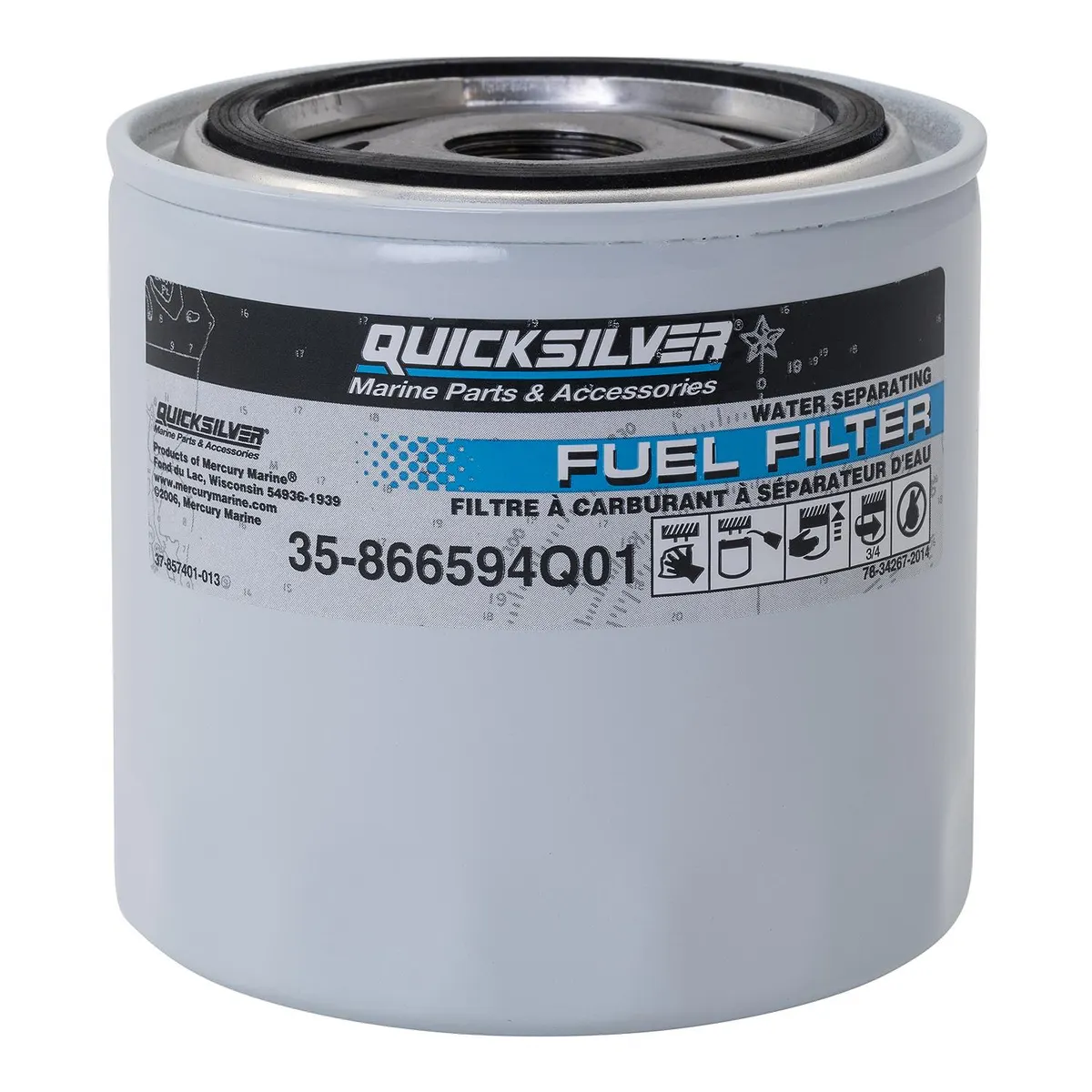 Quicksilver 866594Q01 Water Separating Fuel Filter for Select MerCruiser Vazer and 3.0L MPI EC Engines