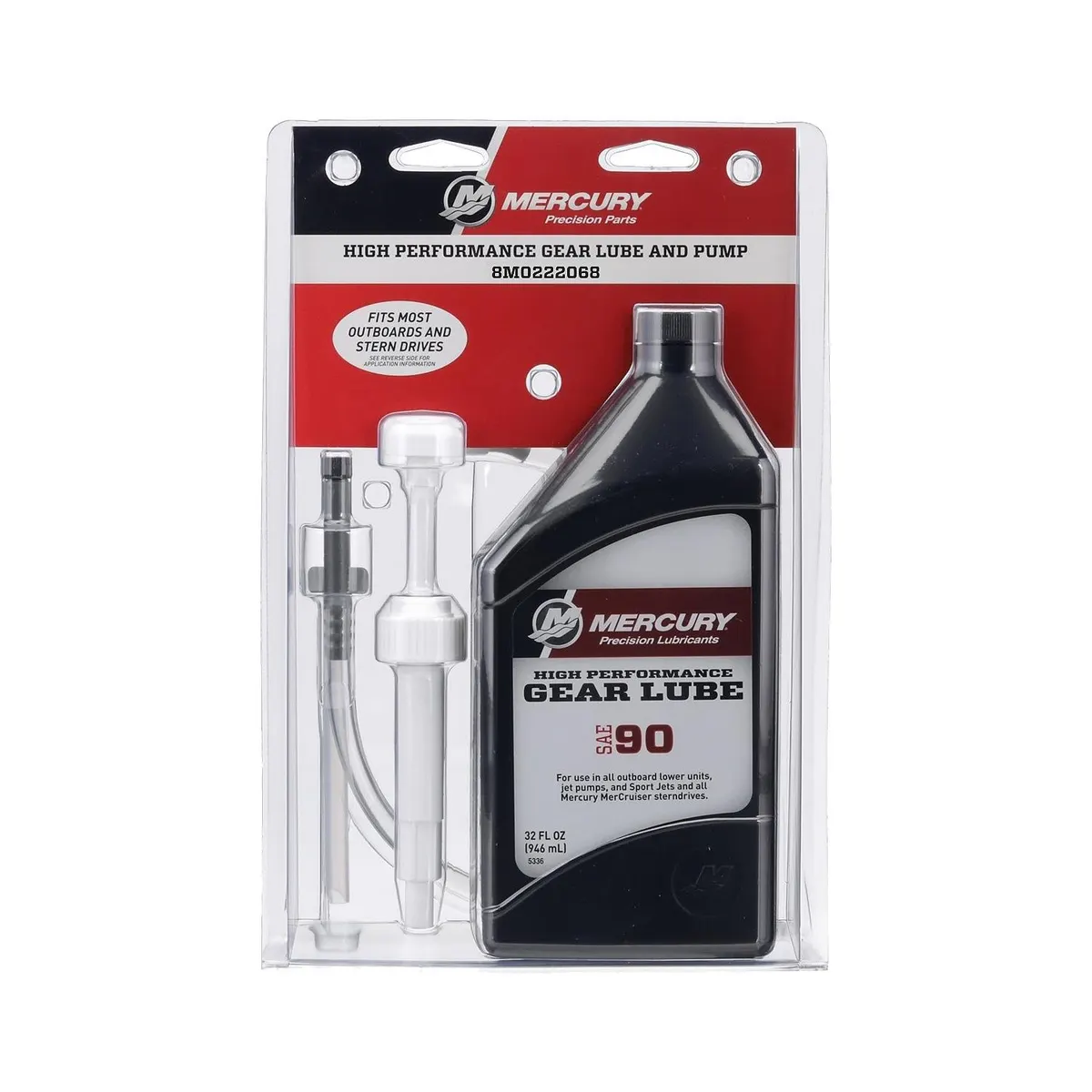 Mercury SAE 90 High Performance Gear Lube with Pump for Outboards and Sterndrives, 1 Quart