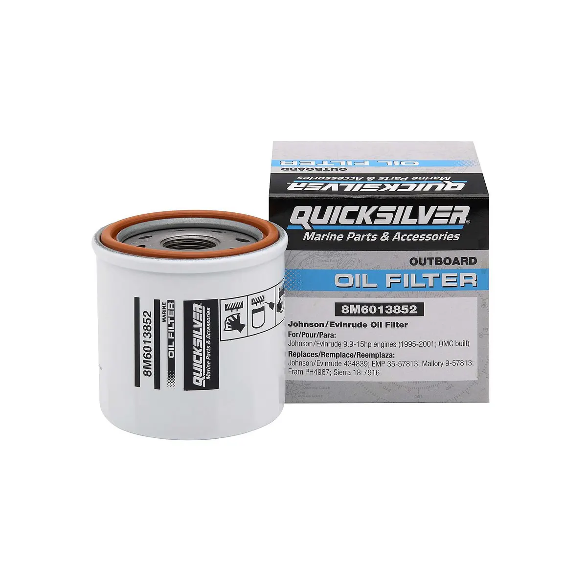 Quicksilver 8M6013852 Oil Filter for Select Johnson and Evinrude 9.9-15hp Outboards