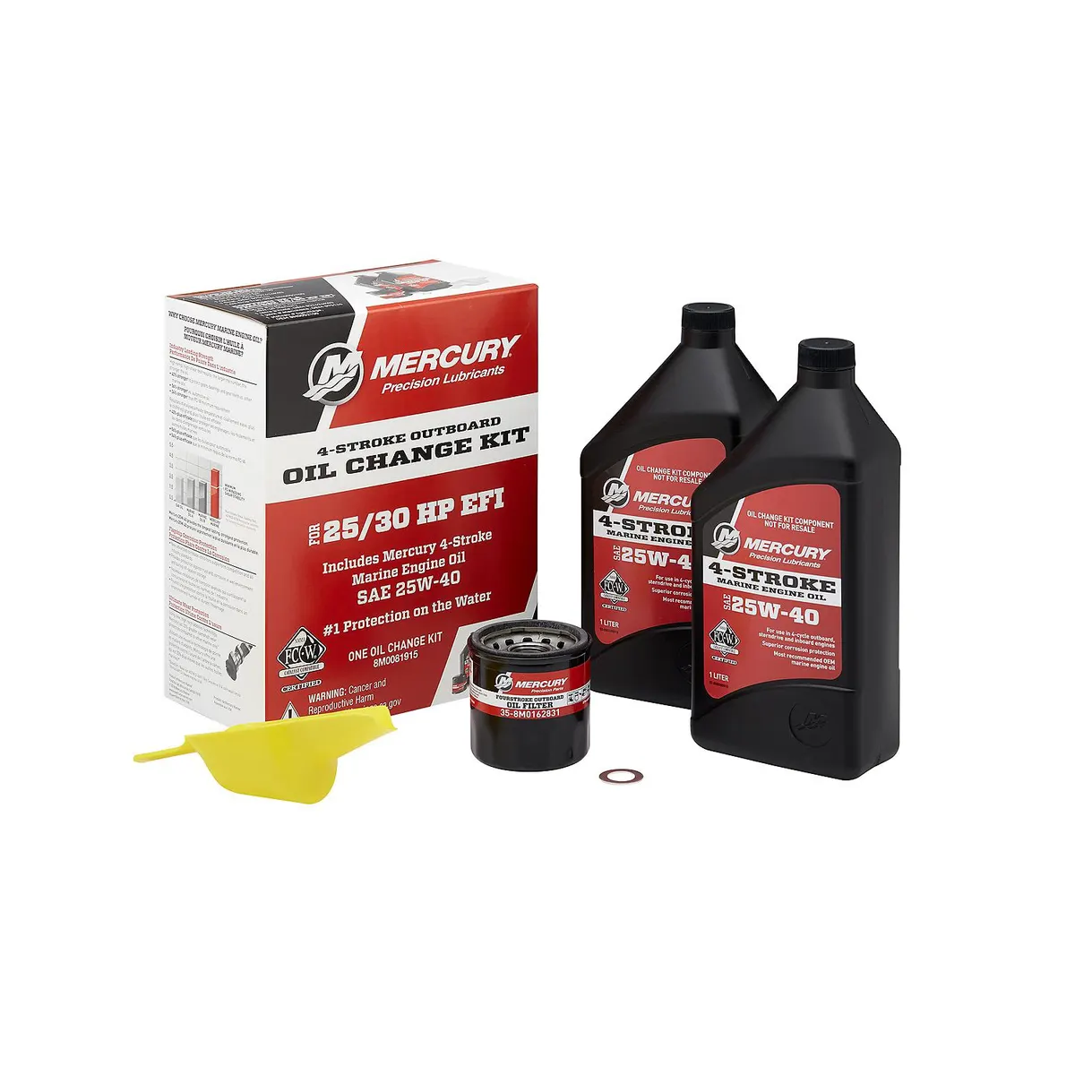 Mercury 8M0081915 25W-40 4-Stroke Outboard Oil Change Kit for Mercury 25/30hp EFI Outboards